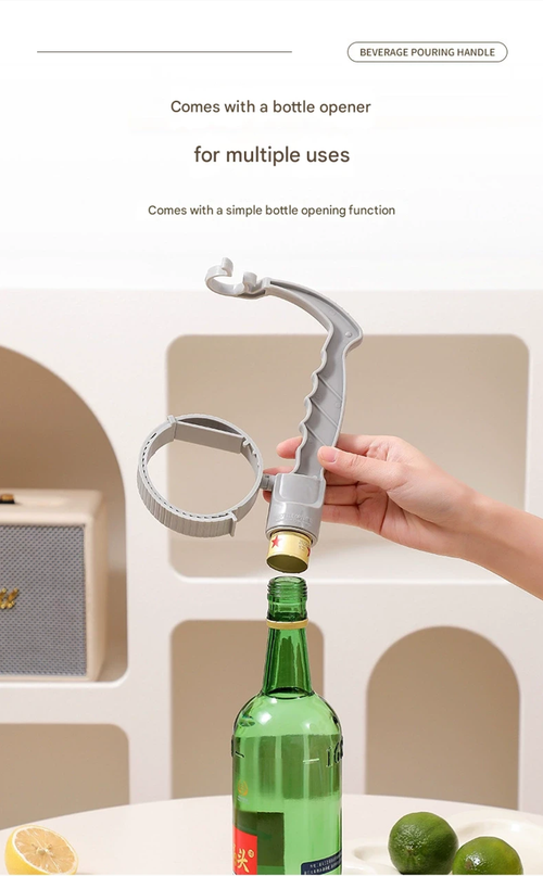 Gray Beverage & Condiment Handle - Portable Pour Spout with Precise Flow Control | Built-in Opener to Prevent Spills & Slippage While Pouring