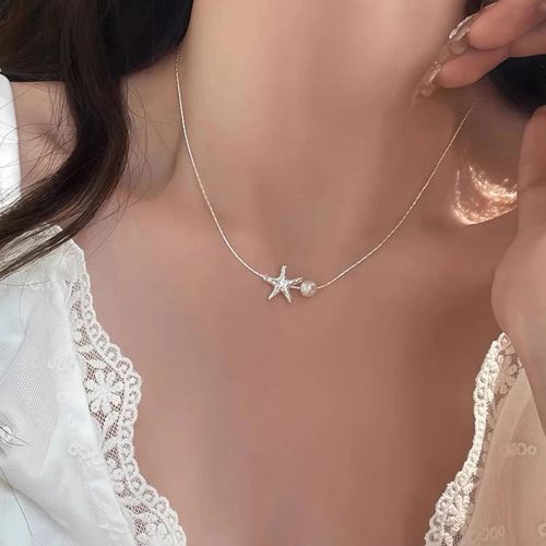 Starfish Pearl Necklace for Women - Sexy & Stylish Dainty Collarbone Chain | Luxury Minimalist Design with Unique Elegance