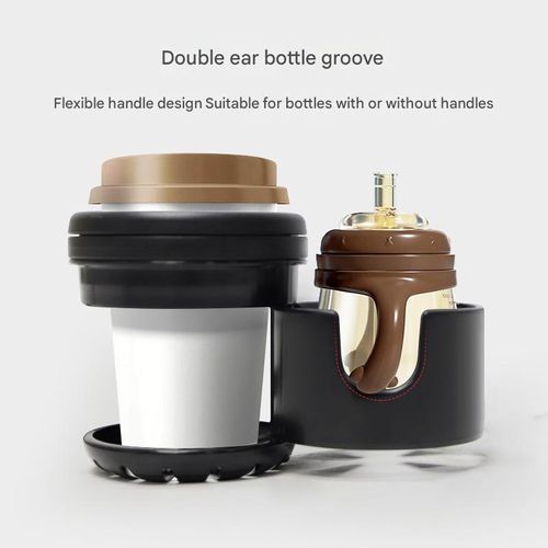 Portable Stroller Cup Holder - Compact Drink Caddy Accessory w | Bottle Slot | Universal Fit for Prams, Lightweight On-the-Go Storage