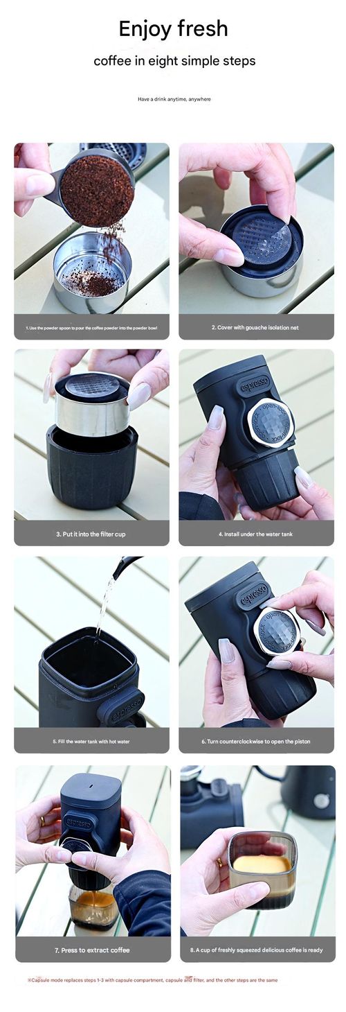 Black Portable Hand Press Espresso Machine - Compact and Portable, Compatible with Capsule Coffee | Manual Coffee Machine for Home, Travel and Outdoors
