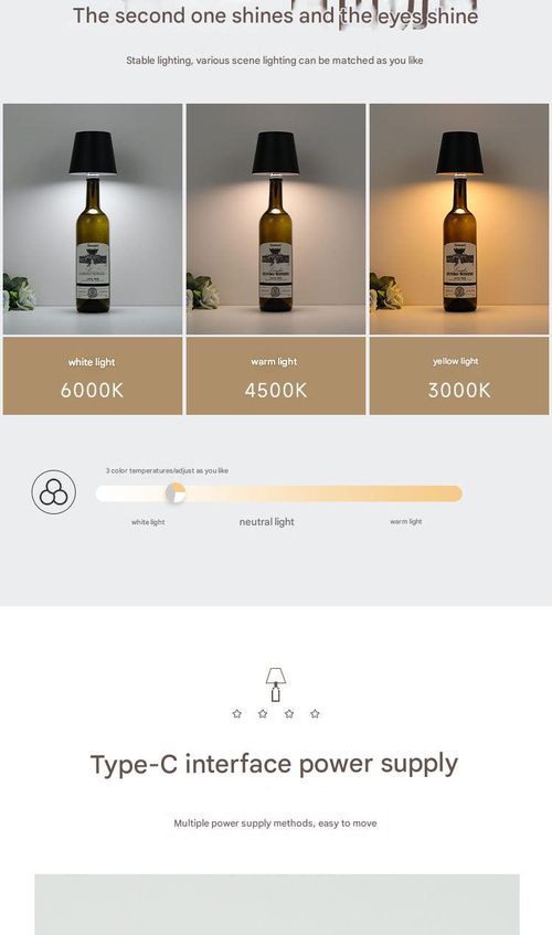 3-Color Adjustable LED Bottle Lamp - Rechargeable Mood Light for Bar | Table, Plug-in Design (Black)
