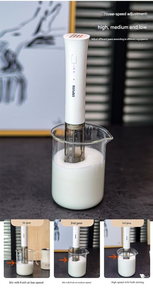 LAPUTA Electric Milk Frother - Fully Automatic | Dual-Head Design | Hands-Free Milk Frother and Stirring Tamper, White | Portable for Home, Travel, and Cafés