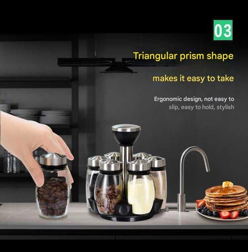 7-Piece Glass Spice Jar Set for Home - Efficient Rotating Spice Organizer Kit | All-In-One Revolving Storage Case with Seasoning Jars