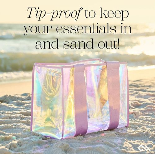 「Lavender Stormproof Tote」- Water-Repellent Holographic PVC Beach Bag w| Aqua-Sealed Seams |  Splash-Proof Capacity + Glitter Jelly Finish