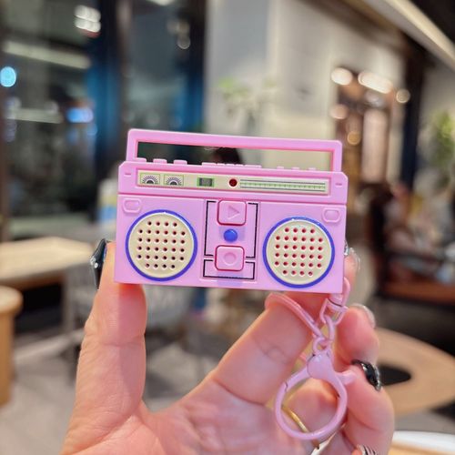 Retro Mini Radio Recorder - Vintage Pink Recording Keychain with Playback, Old-School Novelty Gift