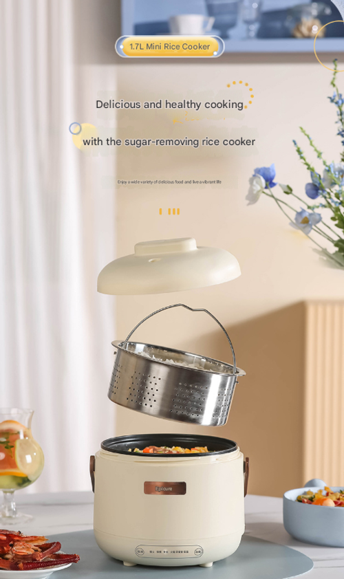 Off-White Small Mini Rice Cooker - Multi-Functional Smart Electric Cooker for 1-2 People | Home-Use Electric Pot for Rice Cooking, Steaming & More