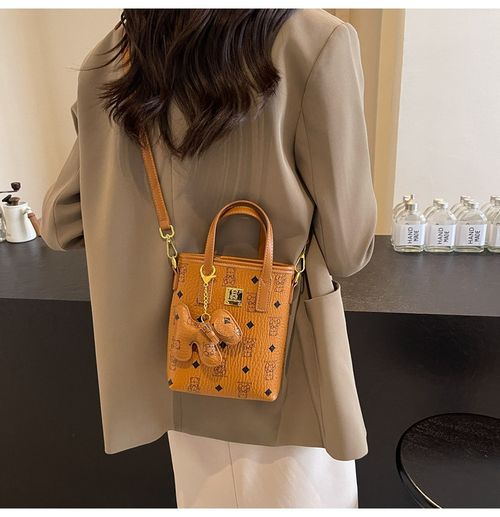 2025 New Trendy Brown Phone Bag for Women - Luxe Top-Handle Bucket Bag | Vintage Monogram Crossbody Bag with High-End Vibe