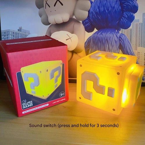 Retro Mario Charging Night Light - Multifunction Question Cube w  Ambiance Lighting & Classic Sound FX