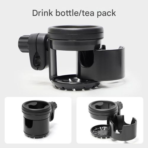 Portable Stroller Cup Holder - Compact Drink Caddy Accessory w | Bottle Slot | Universal Fit for Prams, Lightweight On-the-Go Storage