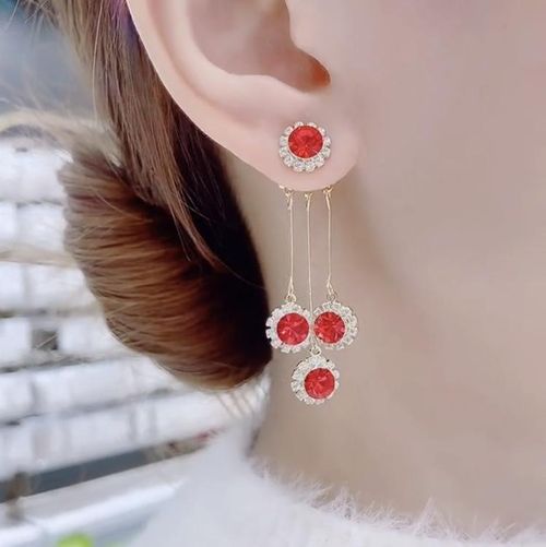 2025 New Fashion Diamond Tassel Earrings - Red Versatile Earrings with Silver Column, a Pair of Fashionable Personalized Jewelry