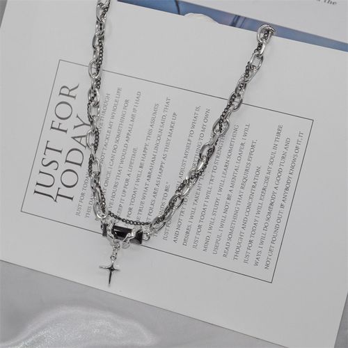 New Cross Necklace - Simple and Unique Design with Black Zircon Starlight | High-Quality Titanium Steel Clavicle Necklace, Suitable for Both Men and Women