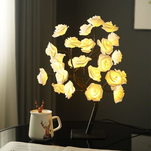 LED Rose Tree Lights - Romantic 24-LED White Rose Lights with USB and Switch | Room-Friendly | Gift | Night Light