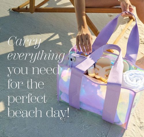 「Lavender Stormproof Tote」- Water-Repellent Holographic PVC Beach Bag w| Aqua-Sealed Seams |  Splash-Proof Capacity + Glitter Jelly Finish