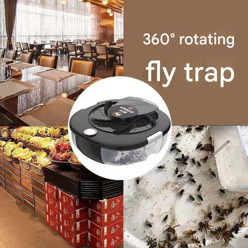 Black Automatic Fly Trap for Home & Restaurant - High-Efficiency Fly Catcher | Mosquito Killer (Rechargeable) | Comes with 10 Bait Packets & Cleaning Brush