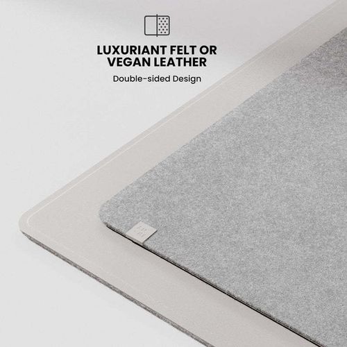 Magnetic Wireless Charging Mouse Pad S1300 - 15W Fast Dual Charger for Phone & Earbuds, Light Grey Felt & PU Leather Desk Mat