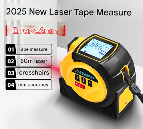 60m 3-in-1 Laser Tape Measure - Digital Distance Meter with Infrared Crosshairs and Electronic Ruler | Suitable for Measuring Pull Lines