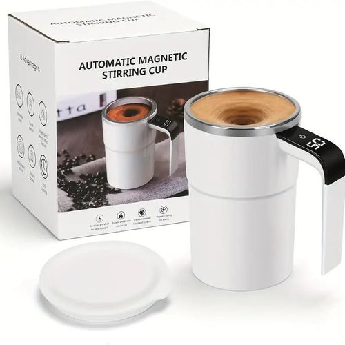 White 380ml Automatic Stirring Cup - Electric Portable Coffee & Smoothie Mug | Fitness-Specific Protein Shaker with Auto-Mix Function for Home Use