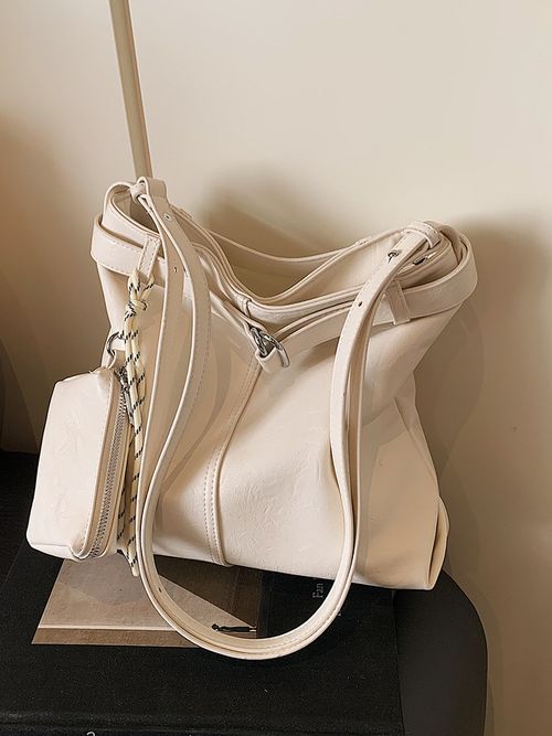 2025 New Off-White Tote Bag - Trendy Denim-Style Large-Capacity Bag for Women | Casual Versatile Bag for Student & Commute (Crossbody Convertible)