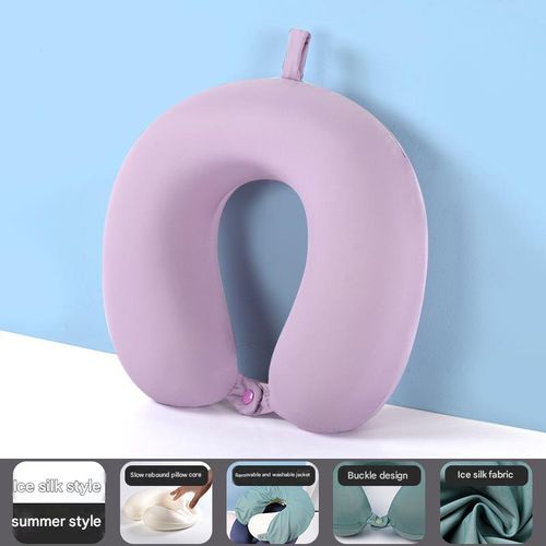 Summer Ice Silk Neck Pillow (Lavender) - Cooling Memory Foam Support for Travel & Office Naps