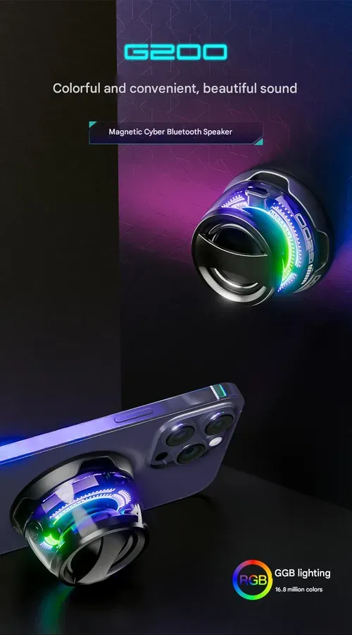 Magnetic Bluetooth Speaker G300 - Portable Wireless Mini Speaker with RGB Mood Light, Bass Boost, Travel, Camping