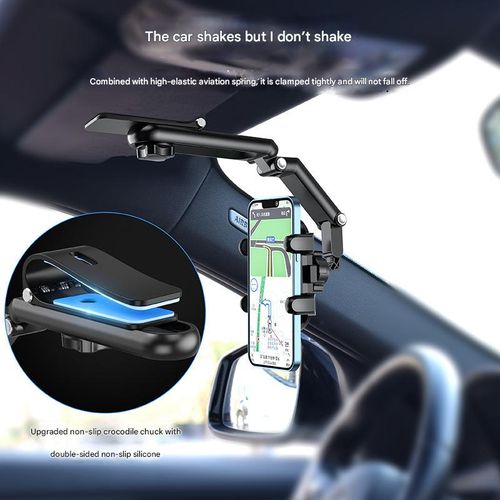 New Black and Green Sun Visor Phone Holder - 360° Fully Adjustable and Rotatable | Multifunctional Car Holder for Navigation, Photography, and General Device Mounting