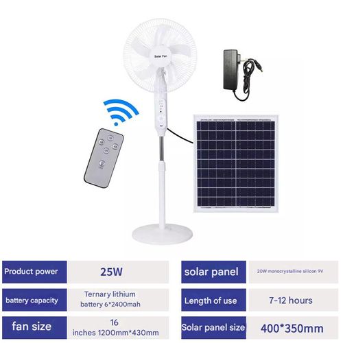 16'' Dual-Power Floor Fan - Solar & Electric with Remote Control for Home or Camping or Dorms