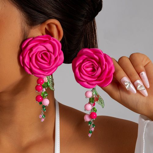 French Romantic Earrings - Elegant 3D Large Floral Tassel Pendants | Versatile Fashion Jewelry for Timeless Style