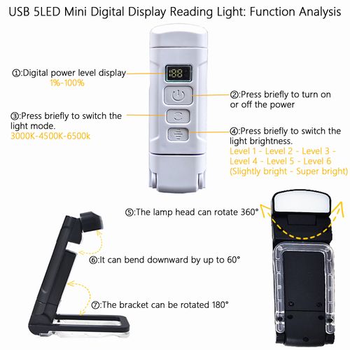 Folding Eye-Care Clip Light: USB Rechargeable for Reading, Music & Night Use - Portable Multi-Tasker