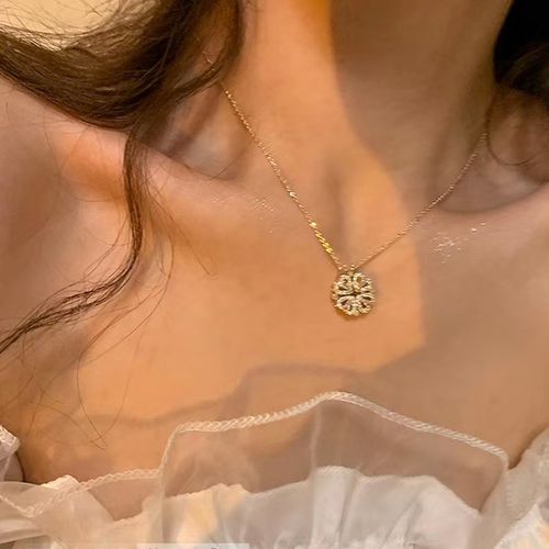 Gold Magnetic Heart & Clover Necklace for Women - 2-Way Wear Design | Versatile Convertible Pendant Necklace
