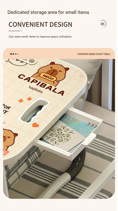 Fold-and-Go Capybara Bed Desk - Portable Study Table w |Slide-Out Drawer & Laptop Stand | Dorm Room Must-Have