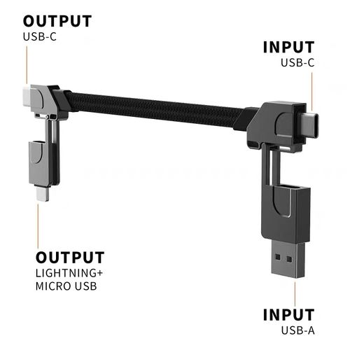 60W PD Fast Charging Swiss Army Cable - 6-in-1 Keychain Multi-Tool w | USB-C | Type-C | Lightning | Portable Power Essential (Carbon Gray)