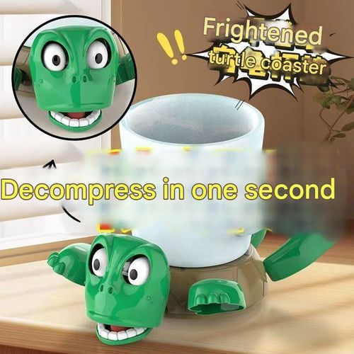 Whimsical Pop-Eye Turtle Coaster - Interactive Press & Surprise Eyes | Hilarious Desk Toy w  Green Googly-Eyed Fun