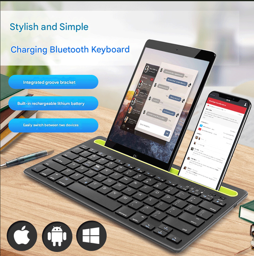 Wireless Bluetooth Keyboard with Groove Stand - for iPad, Android, Phone, PC (Black, Waterproof)