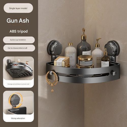 Gray Single-Layer Suction Cup Triangle Storage Rack - Drill-Free Bathroom Organizer | Suction Cup Towel Rack for Bathroom & Toilet Storage