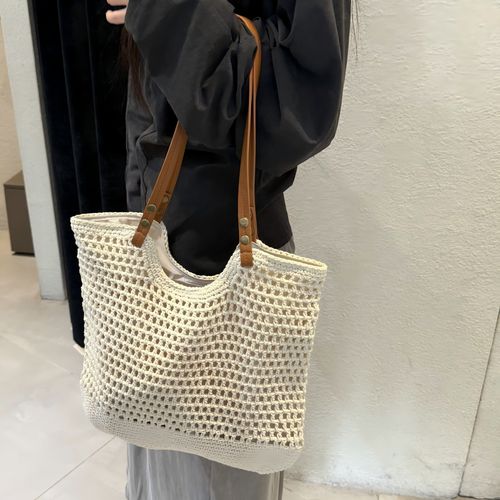 2025 Fashion Knit Tote Bag – Large Zippered Design for Beach, Office & Daily Use