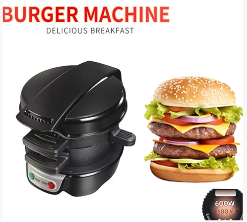 Black Home Sandwich Maker - Efficient 3-in-1 Breakfast Maker for Frying Eggs, Toasting Bread, and Burgers | Compact Electric Griddle for Quick Breakfast | Suitable for Home and Business Use