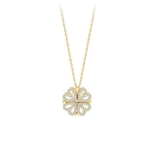Gold Magnetic Heart & Clover Necklace for Women - 2-Way Wear Design | Versatile Convertible Pendant Necklace