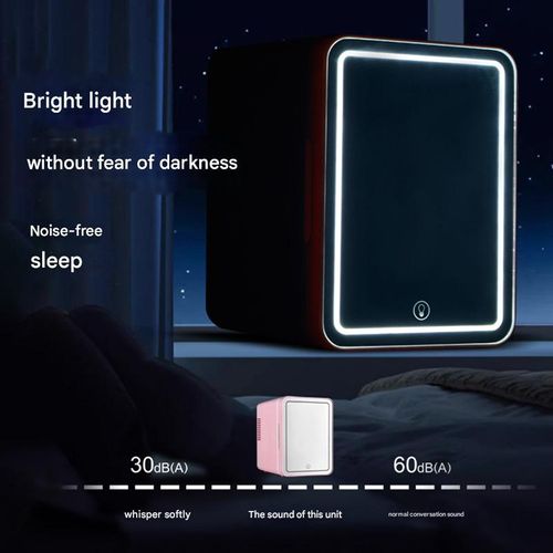 4L Dual-Use Pink Cooler w | LED Vanity Mirror - Car & Home Mini Fridge for Skincare & Drinks