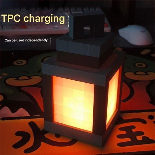 Minecraft Glowing Lantern Night Light - Retro Style Mood Light with Chain | 16 Colors, Touch Control, Rechargeable | Creative and Romantic Halloween Bedroom Decor, Gaming-Themed Flashlight Accessory