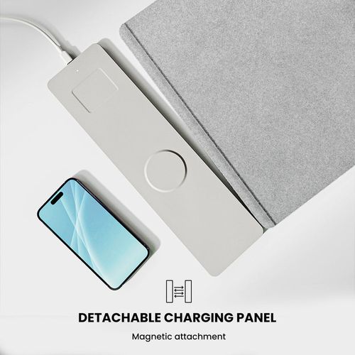 Magnetic Wireless Charging Mouse Pad S1300 - 15W Fast Dual Charger for Phone & Earbuds, Light Grey Felt & PU Leather Desk Mat