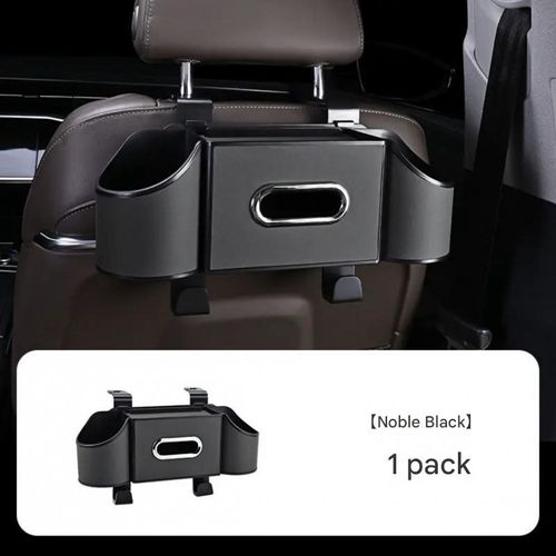 Brand new, high-quality black multifunctional car organizer - 3-in-1 storage box with hooks, cup holder, and tissue holder | Perfect for long trips