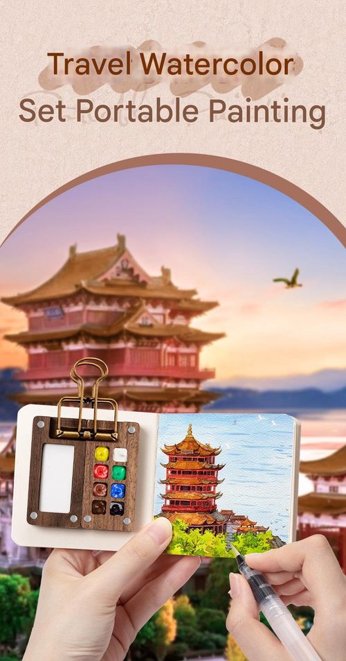 Mini 8-Well Watercolor Paint Set in Walnut Wood Case - Portable Sketchbook & Palette Combo | Creative Travel Painting Kit, Perfect for On-the-Go Sketching