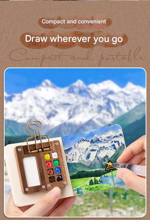 Mini 8-Well Watercolor Paint Set in Walnut Wood Case - Portable Sketchbook & Palette Combo | Creative Travel Painting Kit, Perfect for On-the-Go Sketching