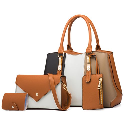 Big price cuts！Chic Color-Block Tote Bag for Women - 2025 4-Piece Convertible Shoulder Bag Set with Detachable Sling