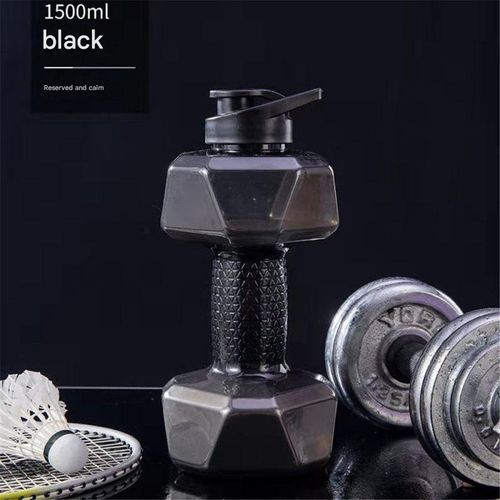 Black  Dumbbell Water Bottle - 2-in-1 Fitness & Hydration Tool | 1500ml Large Capacity, Ideal for Indoor & Outdoor Workouts