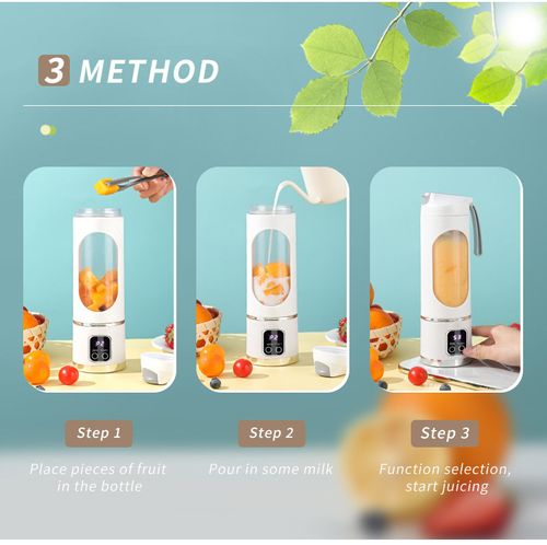 White Portable Juicer - Mini Blender for Making Smoothies Anytime, Anywhere, 500ml Personal Size, with Wireless Charging