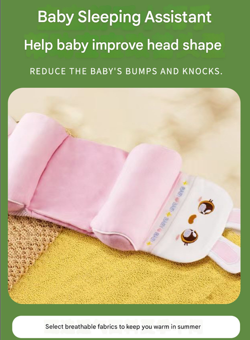 Xiaomi Baby Pillow for 0-6 Months |  1+ Years  Adjustable Cotton Pillow for Head Shape Correction & Anti-Flat Head | Replaceable Pillowcase - Pink Bunny with Outer Cover and Inner Liner