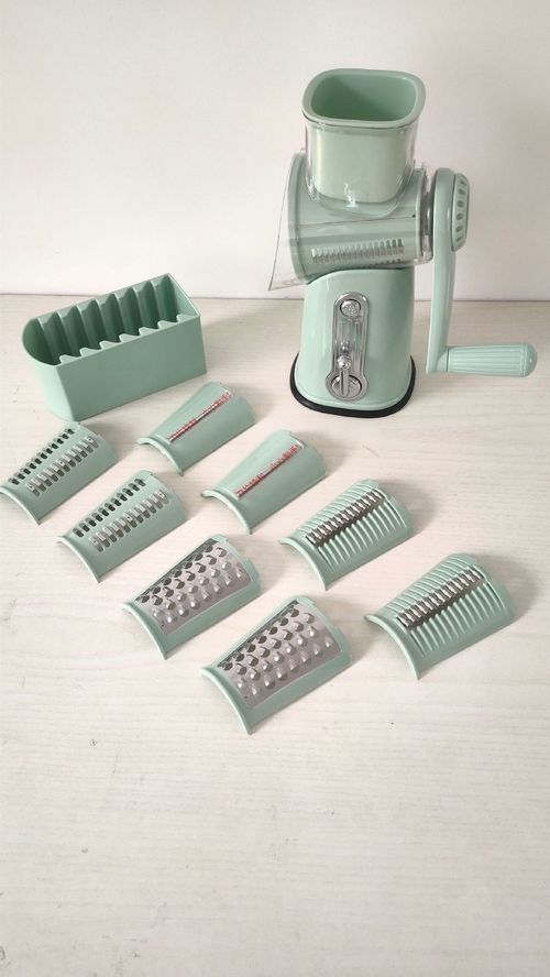 Bestselling Light Green Manual Drum Vegetable Cutter - Multipurpose shredder and slicer, perfect for cutting potato chips | Portable vegetable cutting tool for home and catering