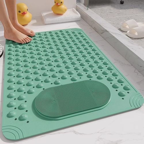 Green Bathroom Anti-Slip Mat - Extra-Thick Shower Safety Mat with Suction Cups | Soothing Massaging Foot Pad with Built-In Brushes for Bathing