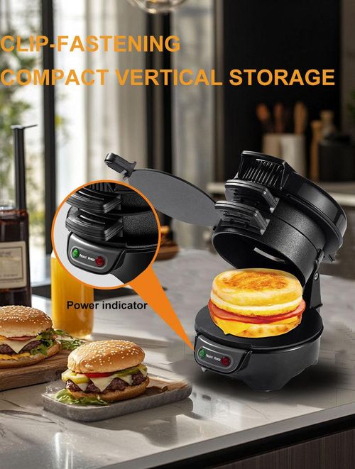 Black Home Sandwich Maker - Efficient 3-in-1 Breakfast Maker for Frying Eggs, Toasting Bread, and Burgers | Compact Electric Griddle for Quick Breakfast | Suitable for Home and Business Use